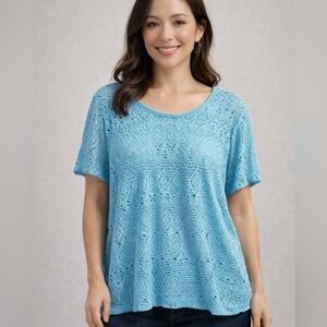 Allison Daley Petite Crochet Lace Top Aqua Blue (No Size Tag – PM Est.)